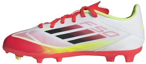 adidas Uniseks-Kind F50 LEAGUE Football boots FG/MG Kids, Cloud White/Core Black/Solar Yellow, 38 EU