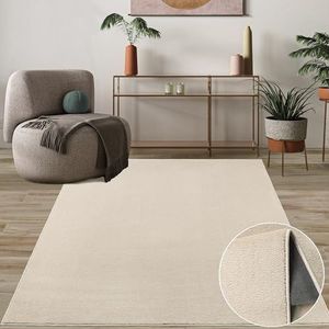 Mia's Carpets Cleo Luxe en zacht woonkamertapijt, onderhoudsvriendelijk, antislip onderkant, beige, 80 x 150 cm