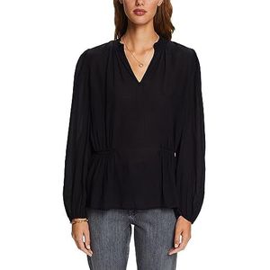 ESPRIT Crêpe-blouse met V-hals, zwart, L