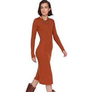 Trendyol Dames Midi Bodycon Getailleerde Gebreide Jurk, Kameel, L