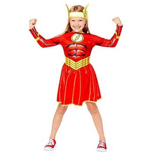 Amscan - Kinderkostuum Flash Girl, jurk, hoofdbedekking, 100% gerecyclede materialen, serie, DC Super Heroes, themafeest, carnaval