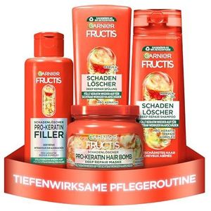 Garnier Fructis Haarverzorgingsset voor beschadigd haar, met pro-keratine en marulaolie, shampoo (250 ml), conditioner (200 ml), haarkuur (200 ml), masker (320 ml), 4-delig