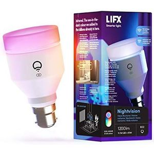 LIFX Nightvision A60 1200 lumen [B22-fitting], meerkleurig met infrarood, wifi-compatibele smart led-gloeilamp, Bridge niet nodig, compatibel met Alexa, Hey Google, HomeKit en Siri