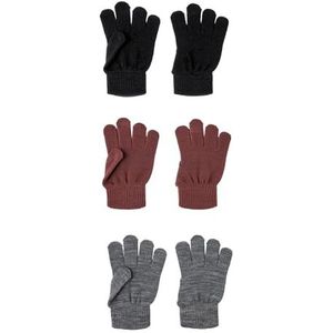 NAME IT Uniseks handschoenen, Nocturne/pack: 3 stuks met grijs gemêleerd/zwart, 8