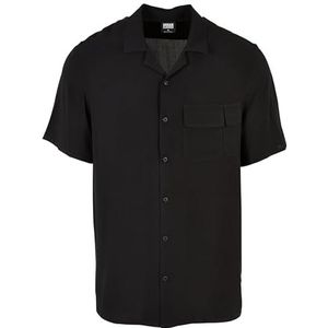 Urban Classics Viscose Camp shirt heren hemd korte mouwen zwart, Zwart, XL