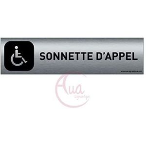 AUA SIGNALETIQUE - Plaat van geborsteld aluminium, bedrukt met AluSign Dark, 200 x 50 mm, dubbelzijdig klevend op de achterkant (oproepbel)