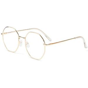 Klassieke Octagon Frame Retro Metalen Platte Spiegel Eyewear Bijziendheid Bril Optische Brillen (Sterkte -3.00, Goud)