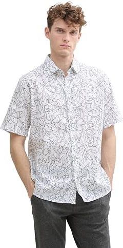 Tom Tailor - Vrijetijdsoverhemd - Mix van Linnen en Katoen - Regular Fit - Bloemenmotief