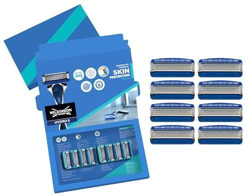 WILKINSON SWORD - Hydro 5 huidbescherming voor mannen | Hydraterende gel en precisietrimmer | Pack van 8 scheermesvullingen