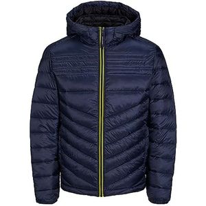 JACK & JONES Heren Jjehero Puffer Hood Noos gewatteerd, Navy Blazer/Detail: safety Yellow Contrast Zip, S