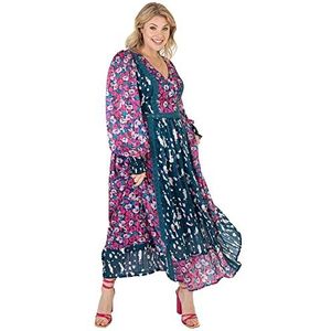 Lovedrobe Maxi Plus Size Jurk voor Dames Lange Mouw Bloemenpatroon V-hals Terug Kant Manchetten voor Zomer Kantoor Party, roze, 52