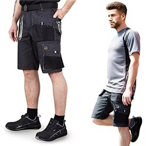 REIS FORECO-TS Werkshorts Heren, Cargo Shorts, Veiligheidsshorts, Werkkleding, Tuinbroek, Grijs - Zwart - Lichtgrijs, Maat: 2XL