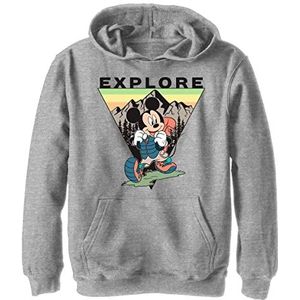 Disney Characters Explore Mickey Travel Boy's Hooded Pullover Fleece, Athletic Heather, Small, Athletic Heather, S