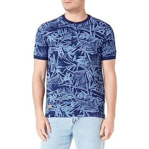 camel active Henley shirt voor heren met all-over print, blauw, 3XL