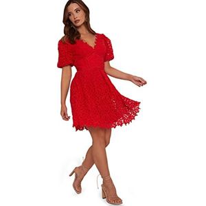 Chi Chi London Vrouwen Petite V-hals gehaakte midi-jurk in rode cocktail, Rood, 34