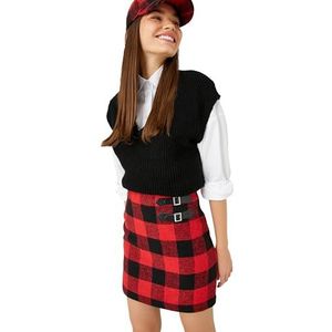 Koton Dames Check Mini Rok Double Buckle Detail Rits, Red Check (4c1), 34