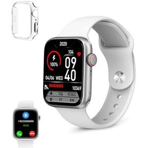 KSIX Urban 4 Mini-smartwatch met oproepen en meldingen, smartwatch met sportmodi, activiteitsarmband, gezondheidsmonitor, display 4,3 cm (1,74 inch), spraakassistent, iOS- en Android-app, zilver, Wit,