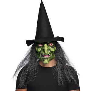 Boland 97608 - Latex masker heks met kap, voor volwassenen, masker voor carnavalskostuums, accessoire voor carnaval of Halloween