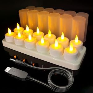 Gearmax Led-kaarsen, 12-delige set oplaadbare led-theelichtjes met windschermen en laadstation