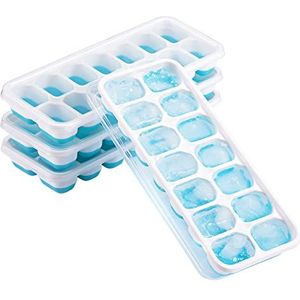 Generic M078 IJsblokjesvormen, 4 stuks en 14-voudige ijsblokjesvorm met deksel, BPA-vrij, vaatwasmachinebestendig, gemakkelijk los te maken, stapelbaar, duurzaam voor koffie, babyvoeding, blauw