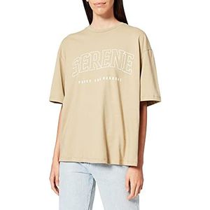 NA-KD Serene T-shirt met print voor dames, Kaki, XXS