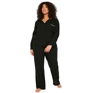 Trendyol Vrouwen Bloemen Geweven Plus Size Pyjama Set, Zwart, 68 grote maten