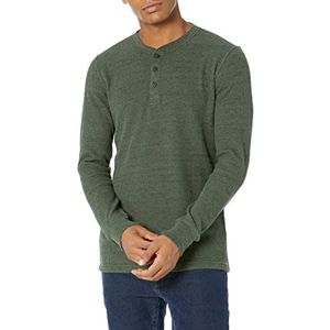 Amazon Essentials Men's Henley-shirt met lange mouwen, wafelpratoon en slanke pasvorm, Olijfgroen, M