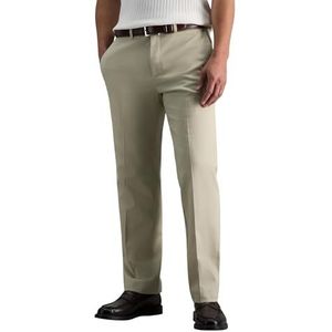 Haggar Men's Premium No Iron Straight Fit Invisible Flex Waist Plain Front Pant, Sand, 38x34