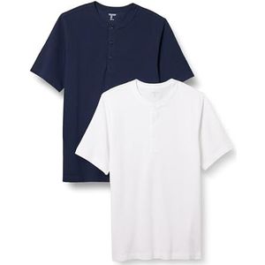 Amazon Essentials Heren Regular-Fit Pique Henley met korte mouwen (verkrijgbaar in Big & Tall), pak van 2, marineblauw/wit, Large