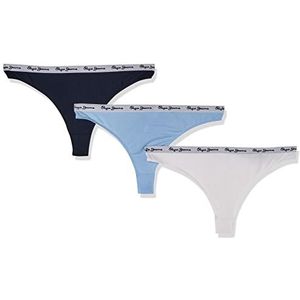 Pepe Jeans Dames klassieke 3P string bikini stijl ondergoed, Dulwich blauw, S (Pack van 3), Dulwich Blauw, S