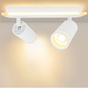 URing Led-plafondlamp, 2 spots, plafondspots, plafondlamp, draaibaar en draaibaar, led-verlichting met onderlicht, 7 W + 2 x 5 W, GU10, 1700 lm, warmwit, 3000 K, voor keuken, woonkamer, wit mat