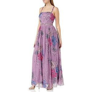 Maya Deluxe Dames Pailletten Jurk voor Dames Maxi Strepen Bloemen Versiering Mouwloos Bruiloft Gast Prom Bruidsmeisje Formele, Paars, 38