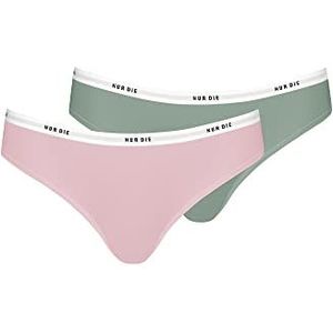 Nur Die Soft Slip 2-pack van katoen meerkleurig sportieve onderbroeken dames, kaki/roze, 36/38 NL