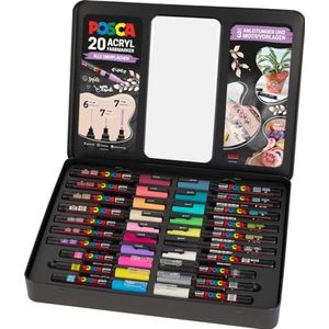 Faber-Castell Uni-ball 186829 Posca Markeerset, etui met 20 stuks, incl. instructies voor 3 doe-het-zelfprojecten