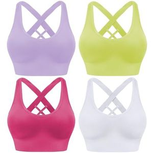 Evercute Sportbeha voor dames, ondoorzichtig, lavendel, magenta, roze, limoengroen, wit, 5 stuks, XL