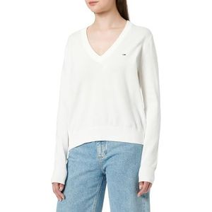 Tommy Jeans TJW Essential V-hals trui EXT DW0DW19888 pullovertrui, wit (ecru), XL, Wit (Ecru), XL