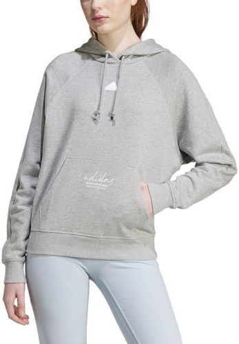 adidas Dames SIGNATURE GRAPHIC EMBROIDERY FRENCH TERRY LOOSE HOODIE, MEDIUM GREY HEATHER, L