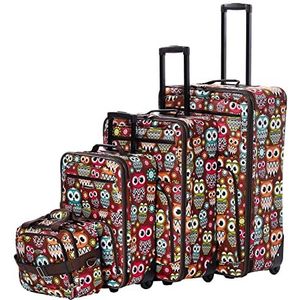 Rockland 4-delige bagageset, eenheidsmaat, 4-delige bagageset, eenheidsmaat, 4-delige bagageset, uil, 4-Piece Set (14/29/24/28), Jungle Softside bagageset
