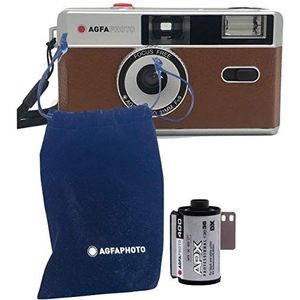 AgfaPhoto analoge 35 mm kleine beeldfilm foto camera bruin + zwart/wit foto's film + batterij