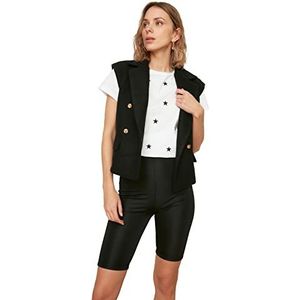 Trendyol Vrouwen Kort Hoge taille Dun Zwarte glanzende biker gebreide legging TWOSS19YN0151.