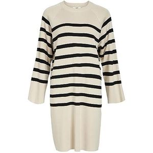Object Dames Objester L/S Knit Dress Noos gebreide jurk, Zandshell/Stripes: zwart, XL