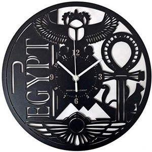 Instant Karma Clocks Wandklok Egypte Reizen Piramides Horus Symbool Deserto Ankh etnische geschenkidee, HDF hout, zwart