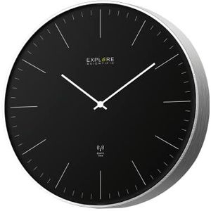 Explore Scientific RAC1001 Wandklok, diameter 25 cm, op afstand bestuurd, nauwkeurig uurwerk, geen instelling nodig, eigentijds design, zonder cijfers, metaal, zwart
