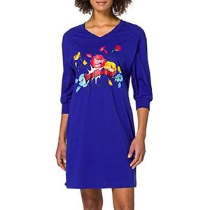 Love Moschino Dames katoenen jersey loose-fit, met Elleboogmouwen Gathered at The Bottom_Multicolor Flowers Print en logo. Casual Jurk, blauw, 38