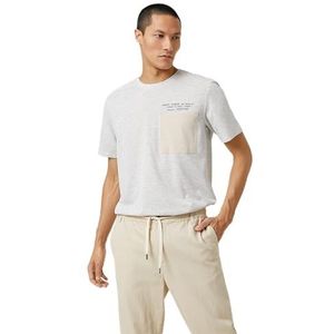 Koton Heren Slogan Geborduurd Pocket Gedetailleerde Crew Neck T-shirt, grijs (044), M