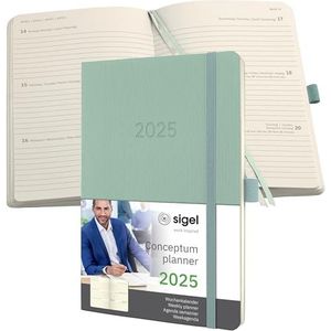 SIGEL C2538 afsprakenplanner weekkalender 2025, ca. A5, groen, softcover, 192 pagina's, elastiek, penlus, archieftas, PEFC-gecertificeerd, Conceptum