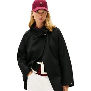 Tommy Hilfiger Dames DF WOOL GB FUNNEL NK COAT WW0WW47758 Overige jassen, ZWART (Zwart), S-M, Zwart (zwart), M