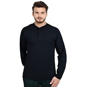 Sleepdown Mannen Casual V-hals Henley T-Shirt 100% Katoen Lange Mouw Knop Placket Top Tee Shirt, Zwart, S