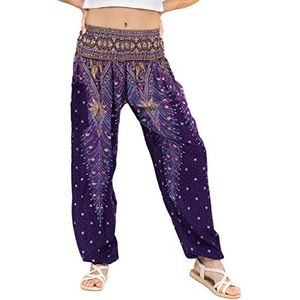 LOFBAZ Harembroek voor Vrouwen Yoga Boho Hippie Kleding Dames Palazzo Bohemien Pyjama Strand Indiase Zigeuner Genie Kleding Pauw 1 Paars M