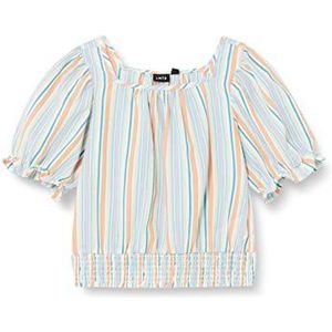 Bestseller A/S Meisjes NLFFEM SS Crop TOP T-shirt, Delphinium Blauw/Stripes: Mixed Stripes, 134/140, Dolfijnblauw/strips: gemengde strepen, 134/140 cm